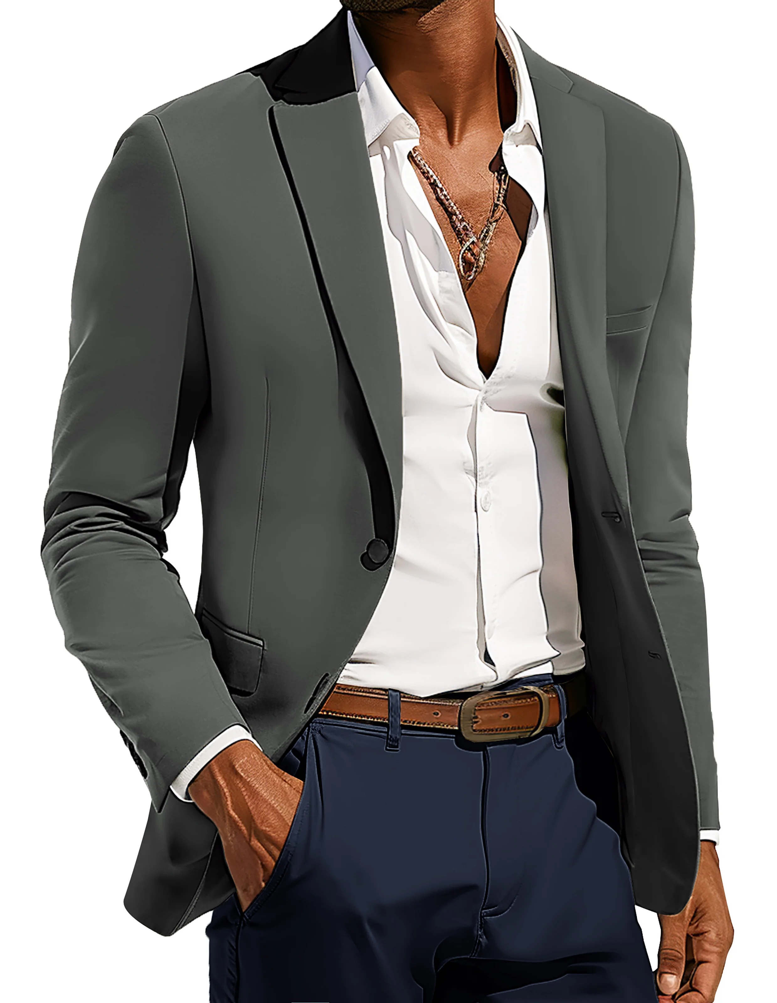 PJ Men Anti-crease Blazer Coat Casual Two-Button Notch Lapel Thin Suit Coat - Image 15