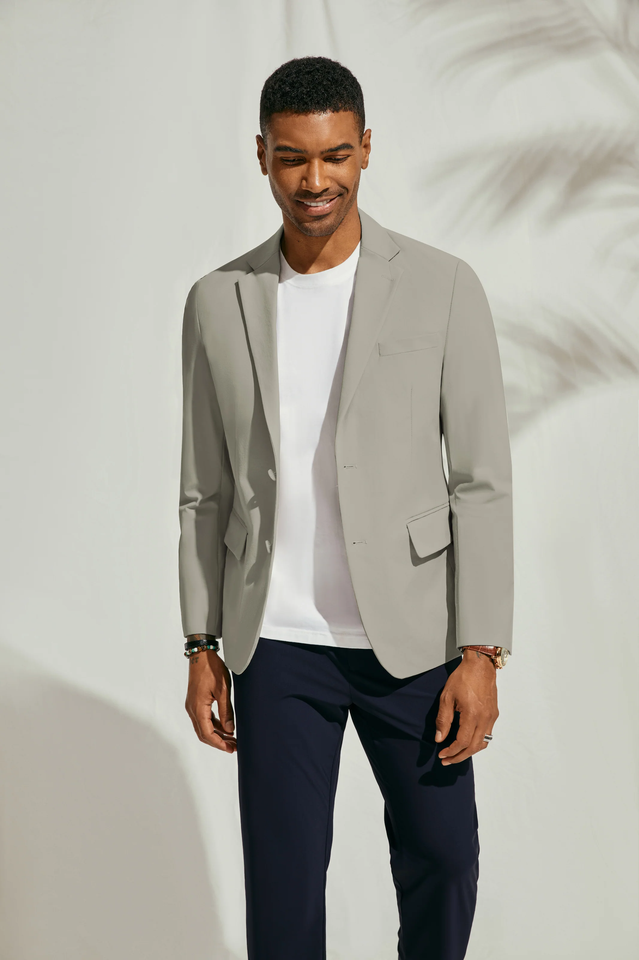 PJ Men Anti-crease Blazer Coat Casual Two-Button Notch Lapel Thin Suit Coat - Image 24
