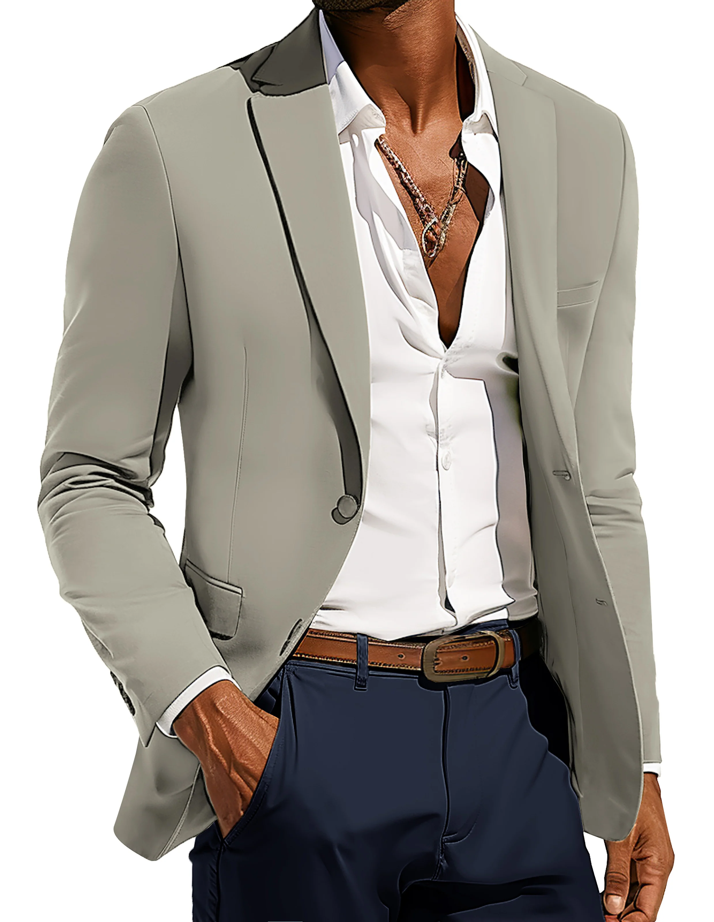 PJ Men Anti-crease Blazer Coat Casual Two-Button Notch Lapel Thin Suit Coat - Image 25
