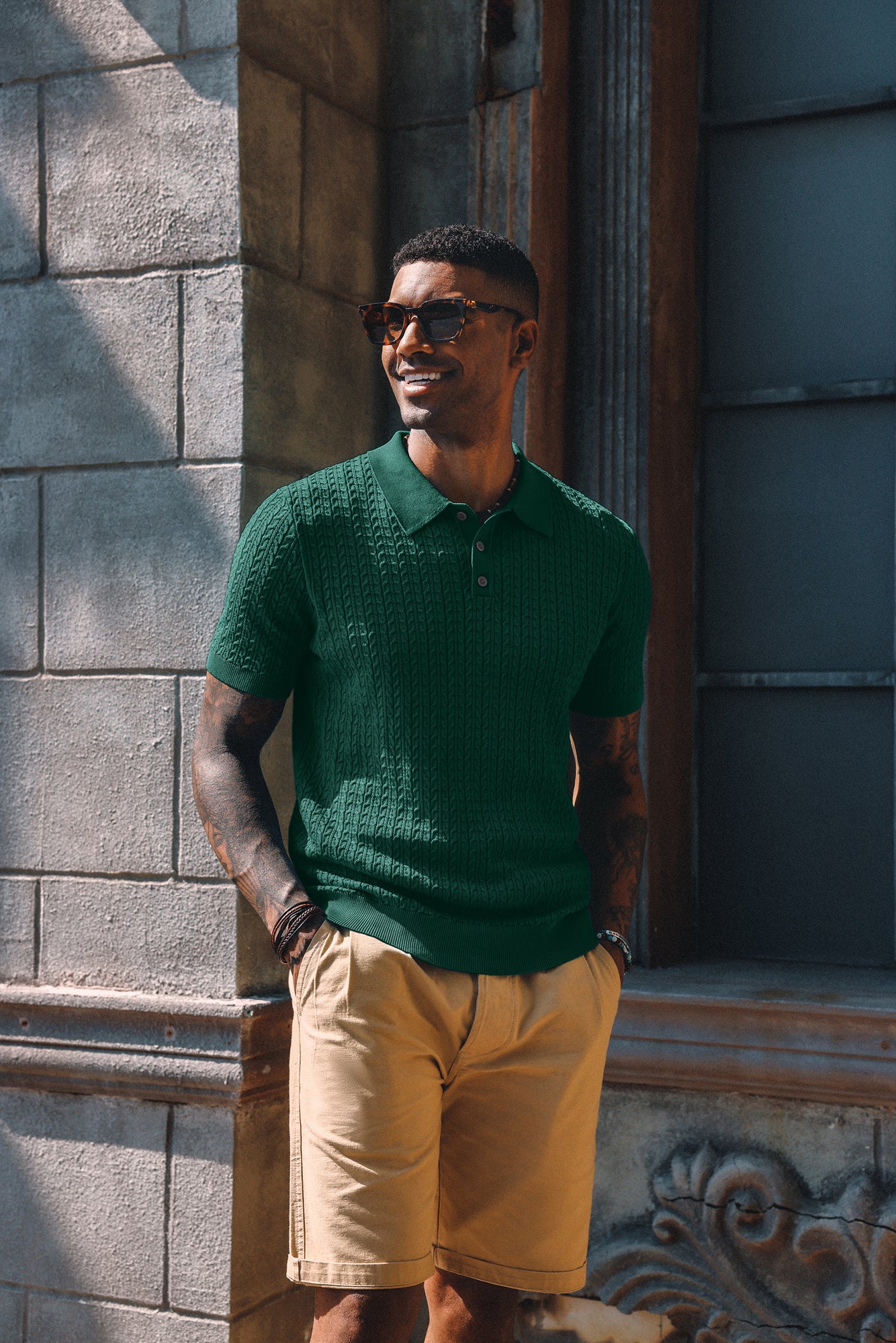 Mens Knit Polo Shirt Short Sleeve Hollow Out Knit Shirt Texture Knitted Polo - Image 29