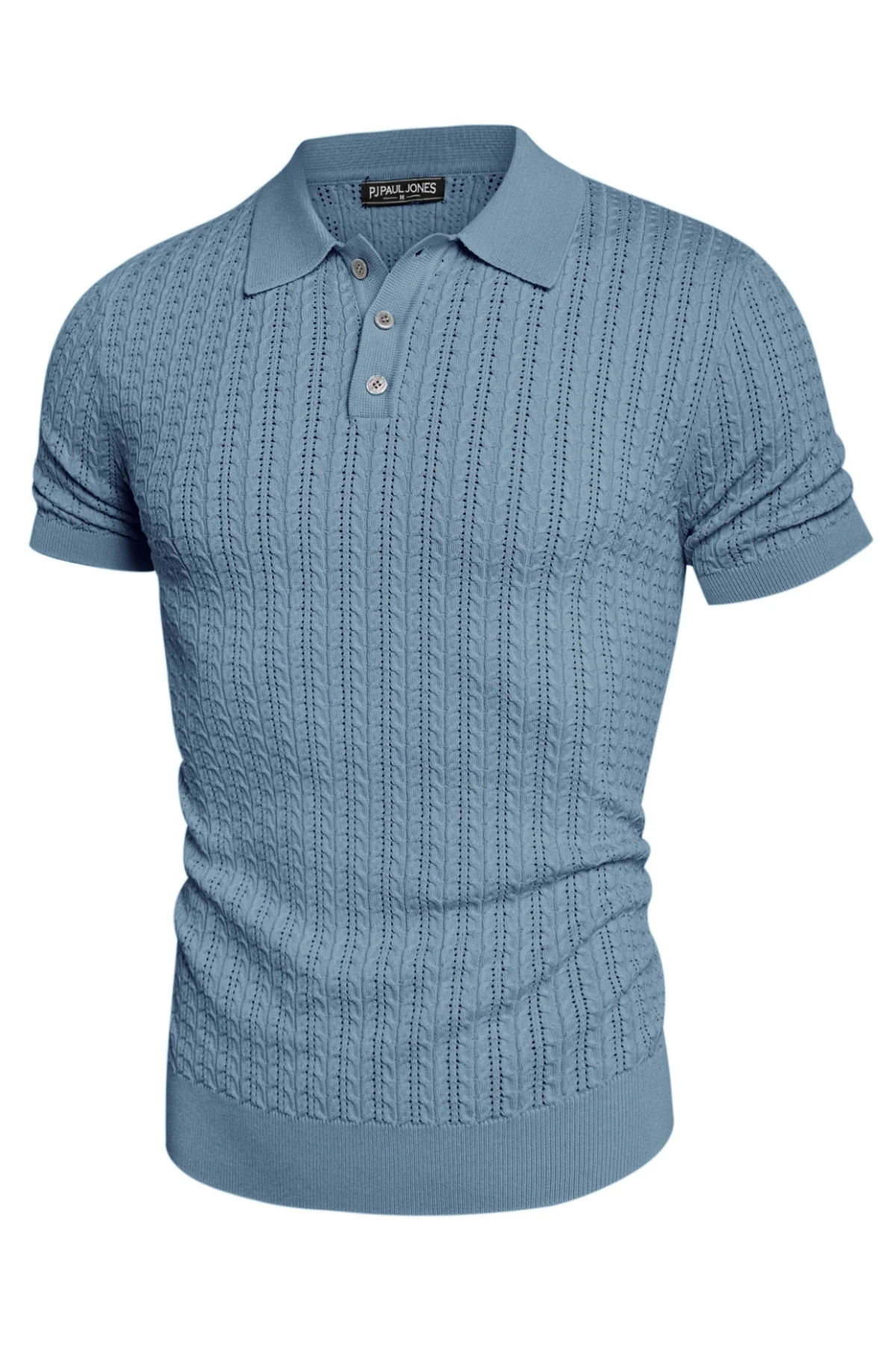 Mens Knit Polo Shirt Short Sleeve Hollow Out Knit Shirt Texture Knitted Polo - Image 31
