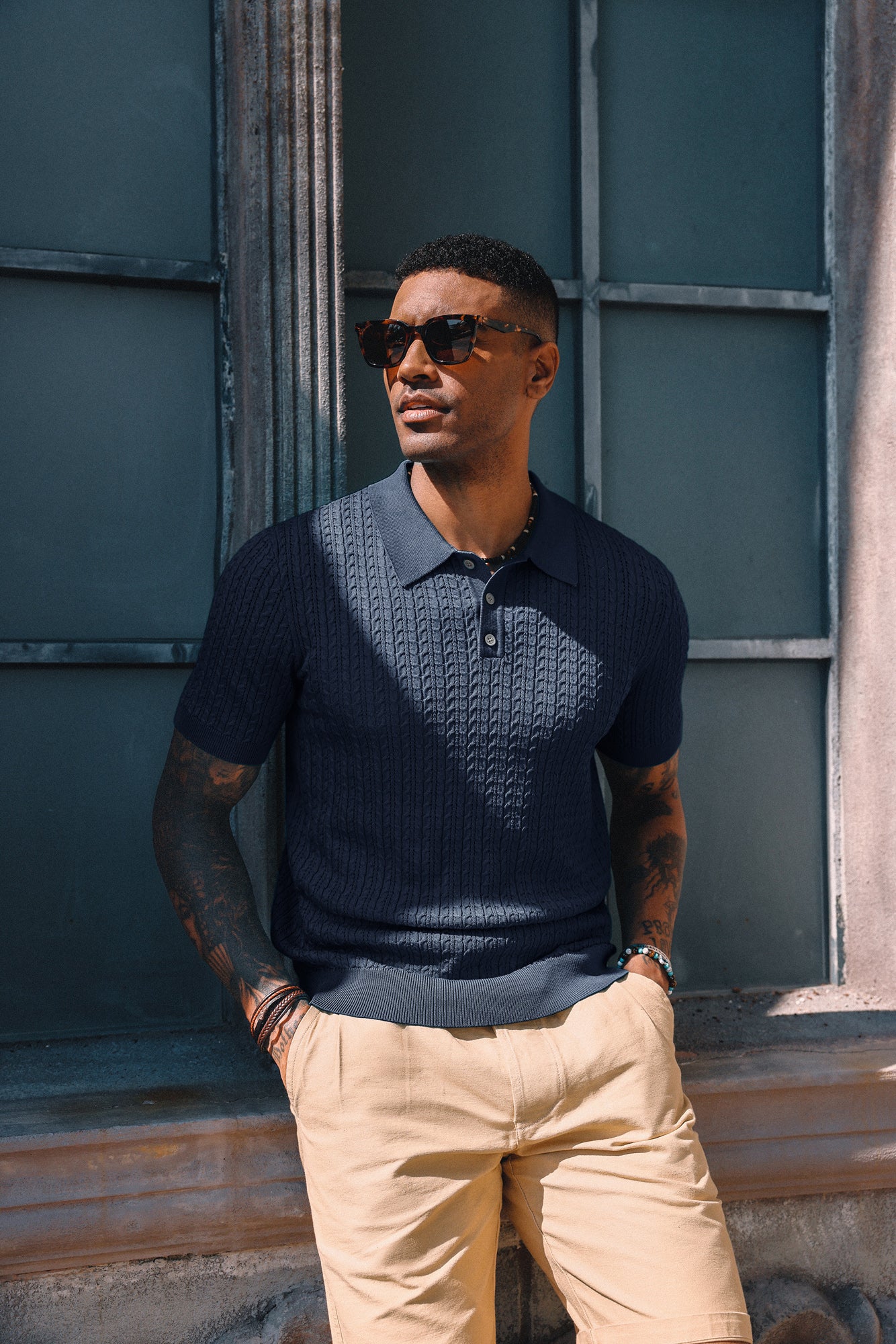Mens Knit Polo Shirt Short Sleeve Hollow Out Knit Shirt Texture Knitted Polo - Image 5