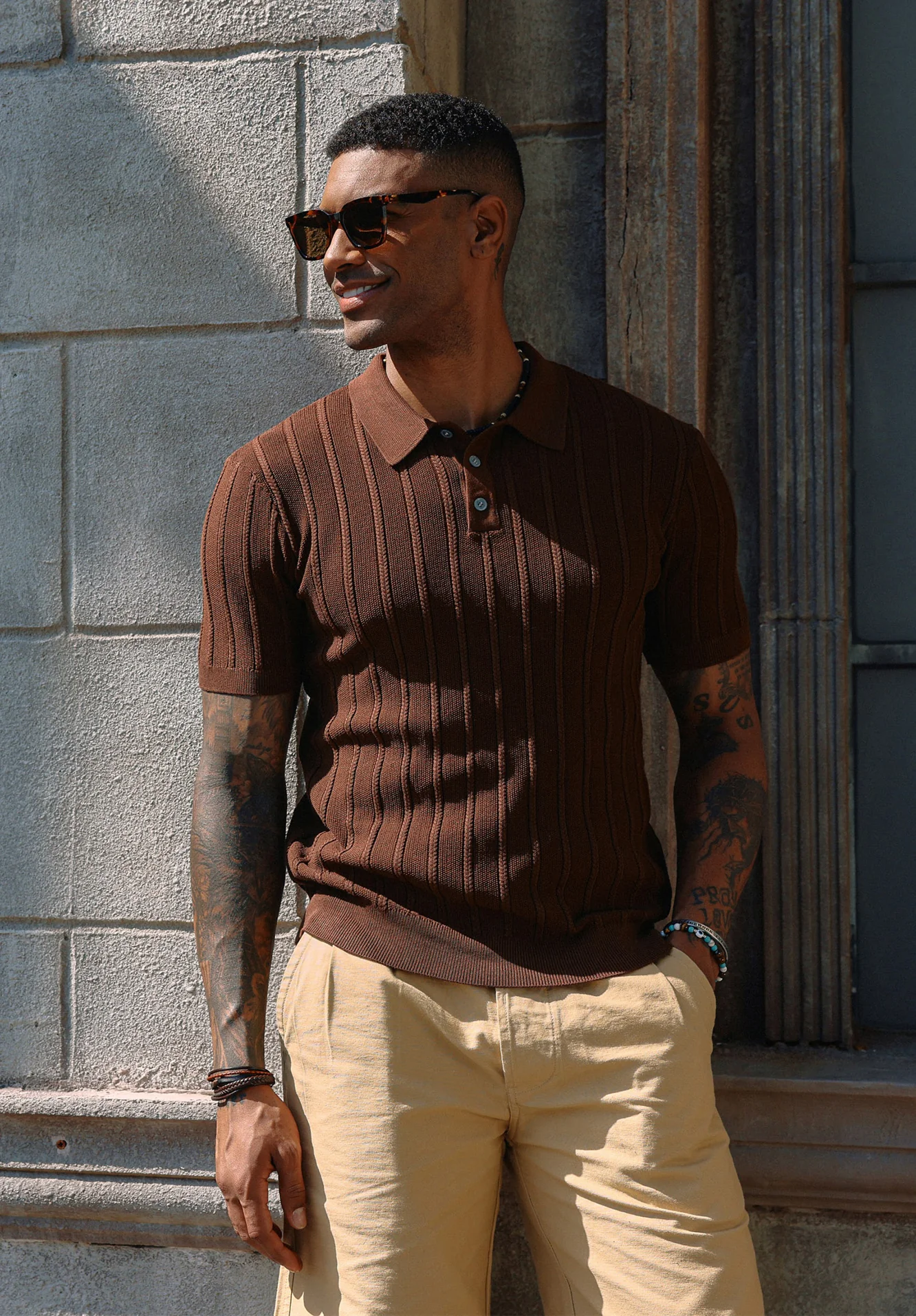 PJ Men Straight Knitted Polo-Shirt Short Sleeve Lapel Collar Button-up Neck Tops - Image 10