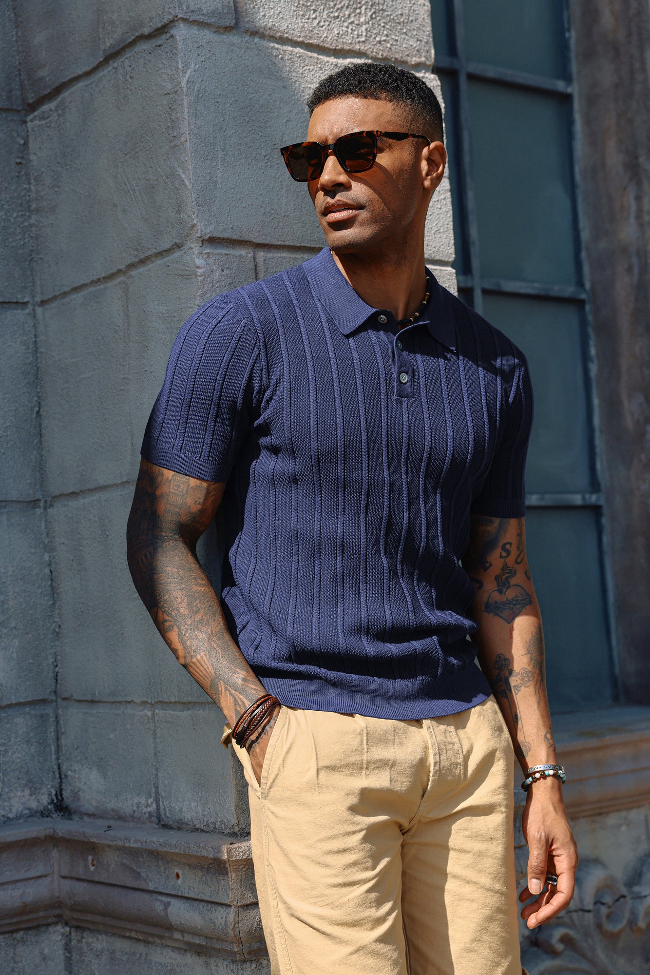 PJ Men Straight Knitted Polo-Shirt Short Sleeve Lapel Collar Button-up Neck Tops - Image 13
