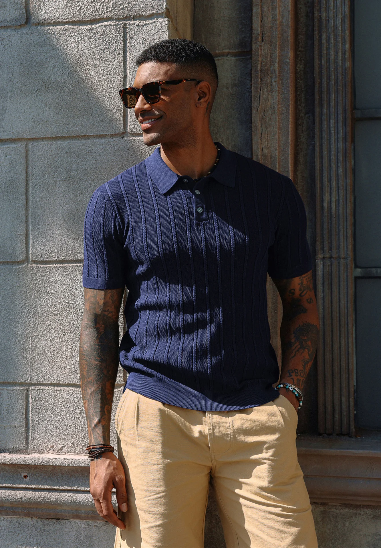 PJ Men Straight Knitted Polo-Shirt Short Sleeve Lapel Collar Button-up Neck Tops - Image 14