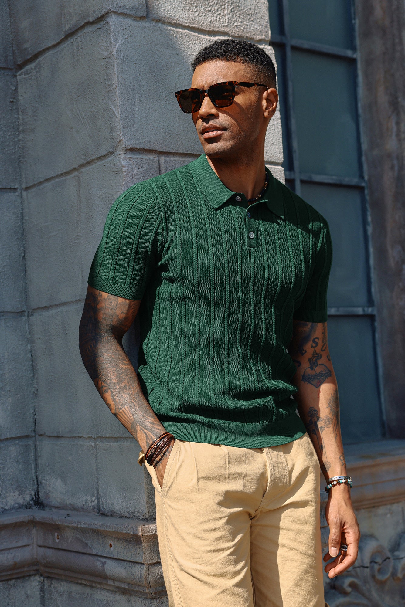 PJ Men Straight Knitted Polo-Shirt Short Sleeve Lapel Collar Button-up Neck Tops - Image 19