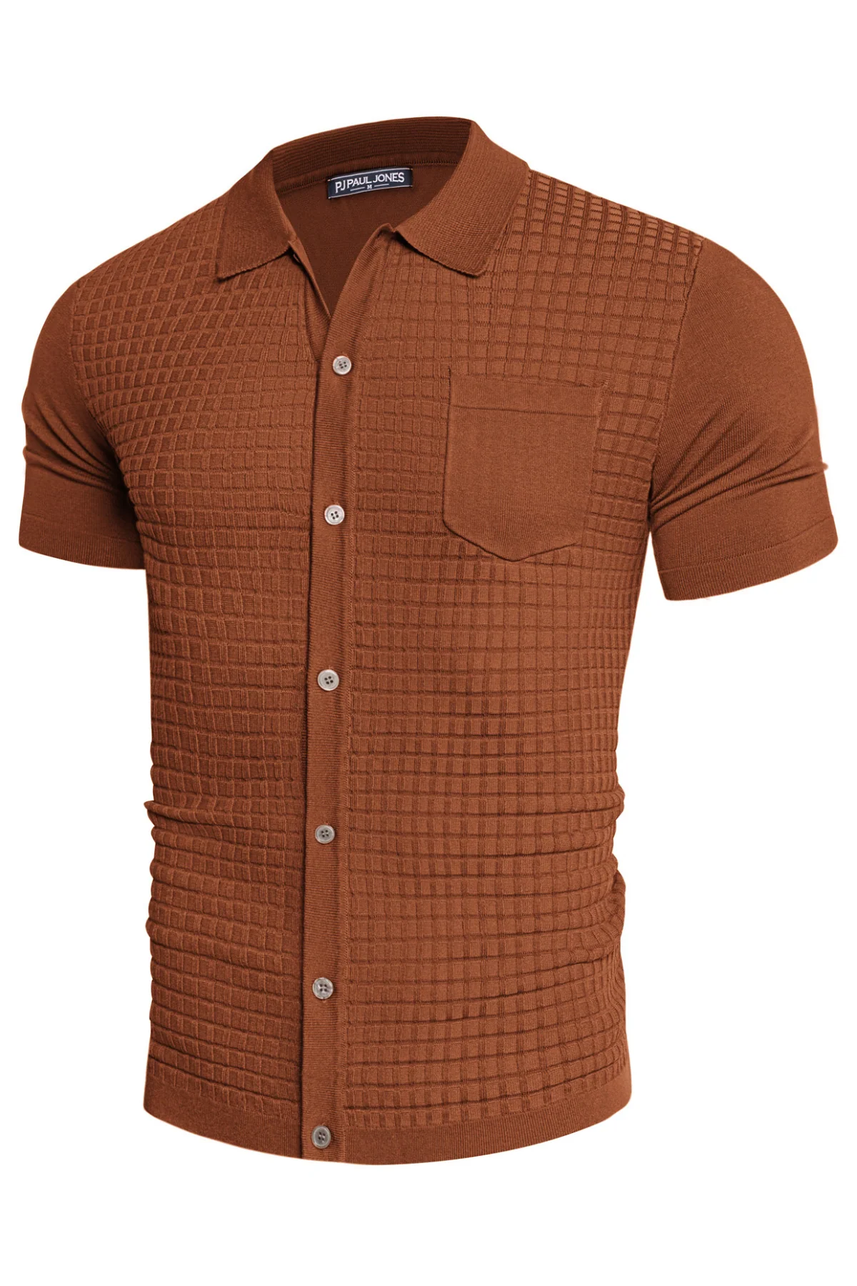 PJ Men Textured Cardigan Short Sleeve Lapel Collar Button-up Sweater Knitwear - Image 13