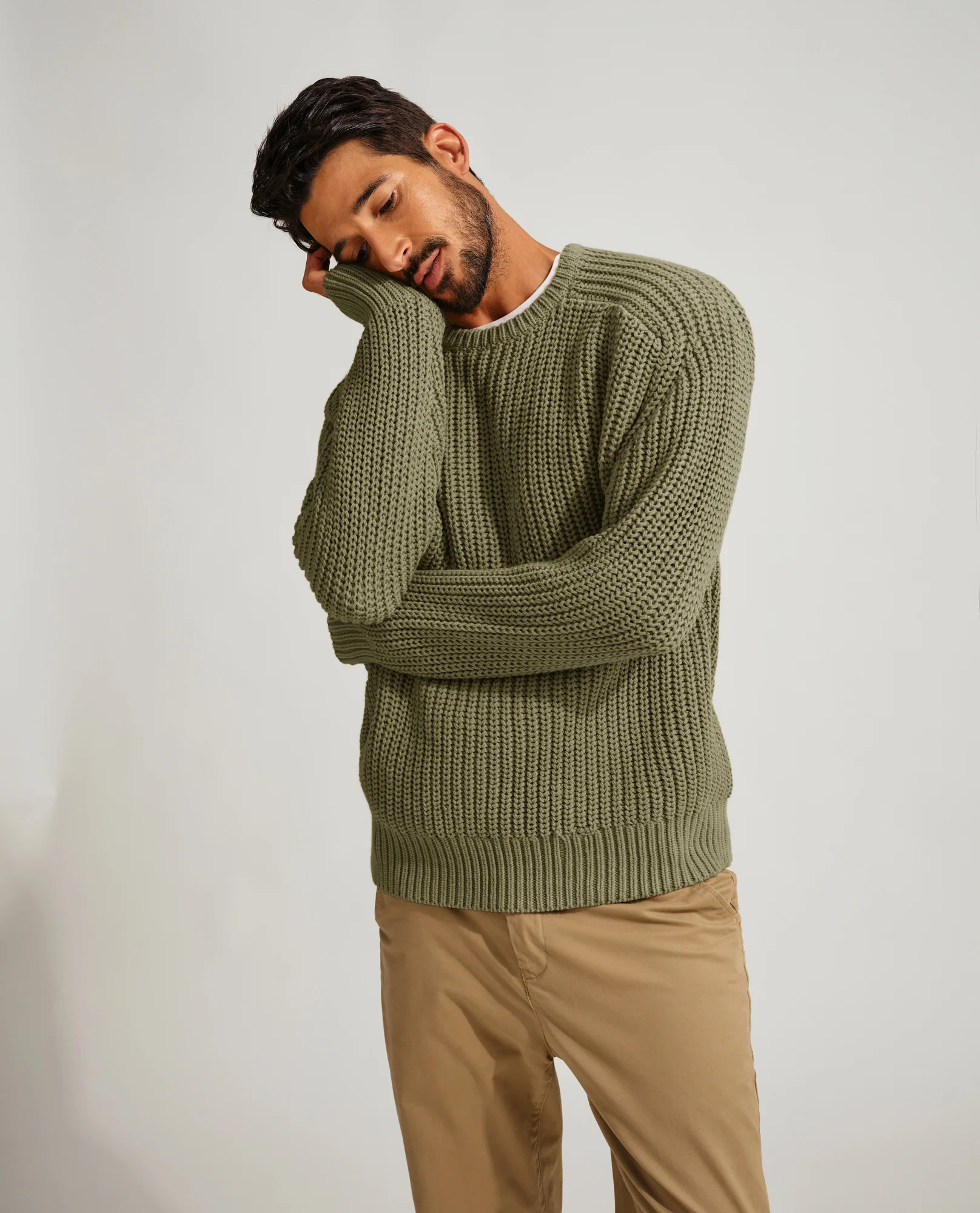 PJ Men Textured Sweater Long Sleeve Crew Neck Dropped Shoulder Pullover - Image 15