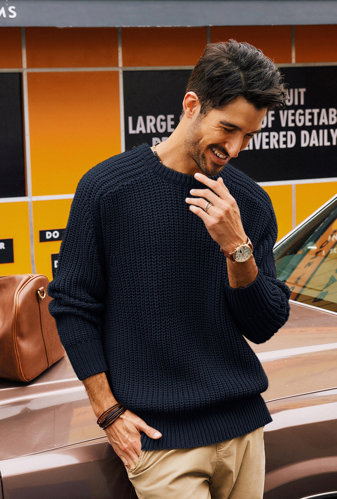 PJ Men Textured Sweater Long Sleeve Crew Neck Dropped Shoulder Pullover - Image 28