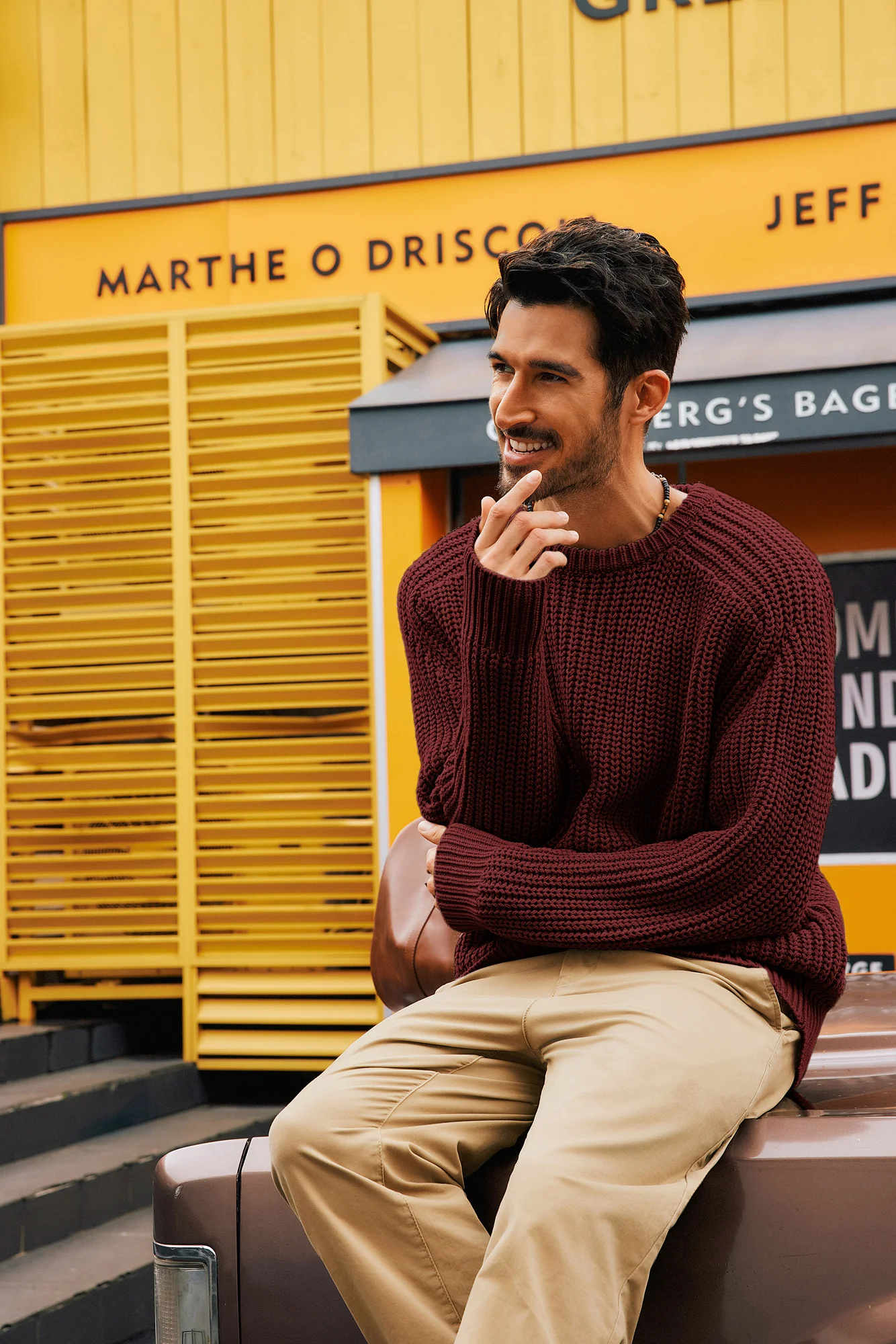 PJ Men Textured Sweater Long Sleeve Crew Neck Dropped Shoulder Pullover - Image 36