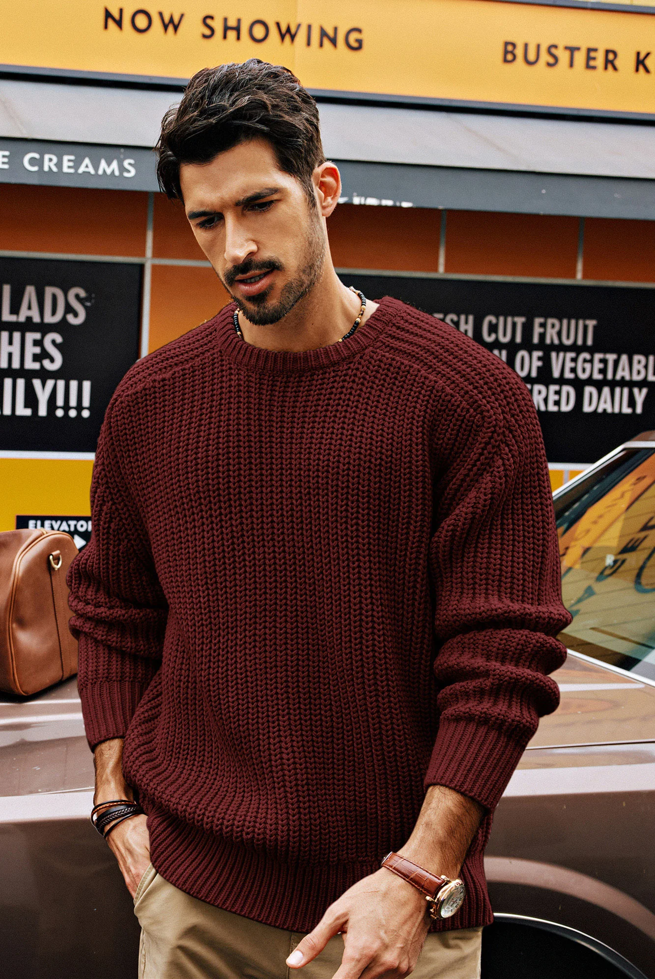 PJ Men Textured Sweater Long Sleeve Crew Neck Dropped Shoulder Pullover - Image 40