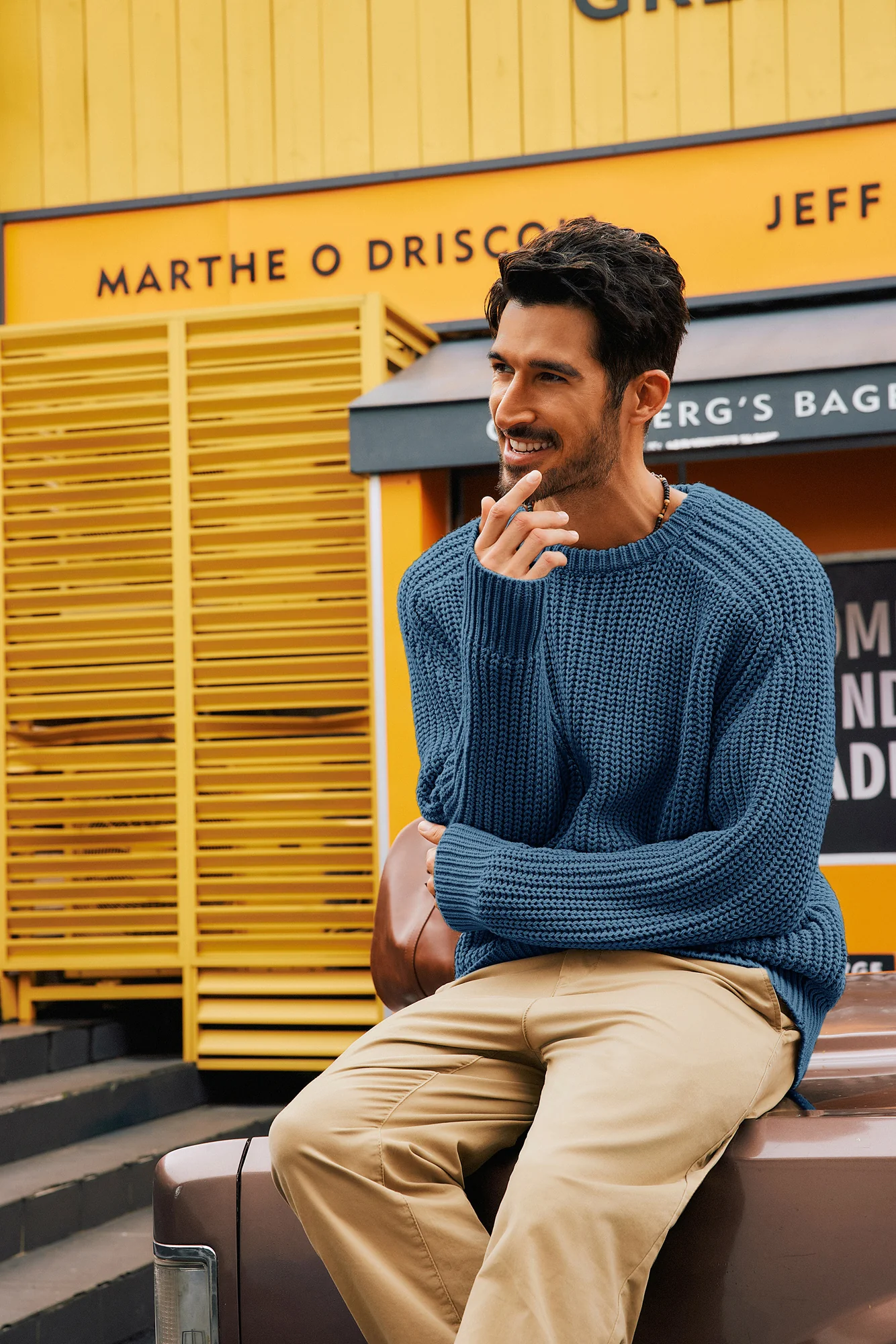 PJ Men Textured Sweater Long Sleeve Crew Neck Dropped Shoulder Pullover - Image 42