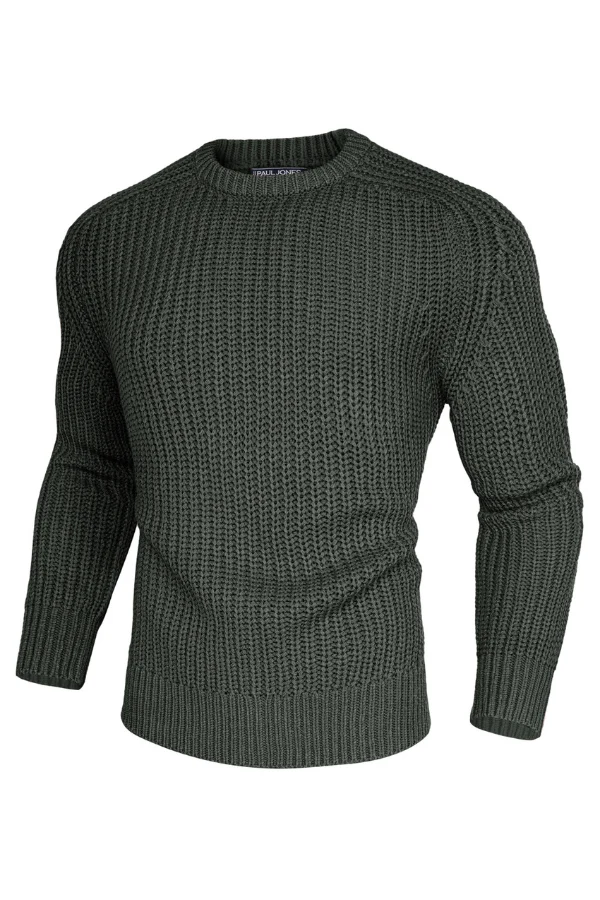 PJ Men Textured Sweater Long Sleeve Crew Neck Dropped Shoulder Pullover - Image 46