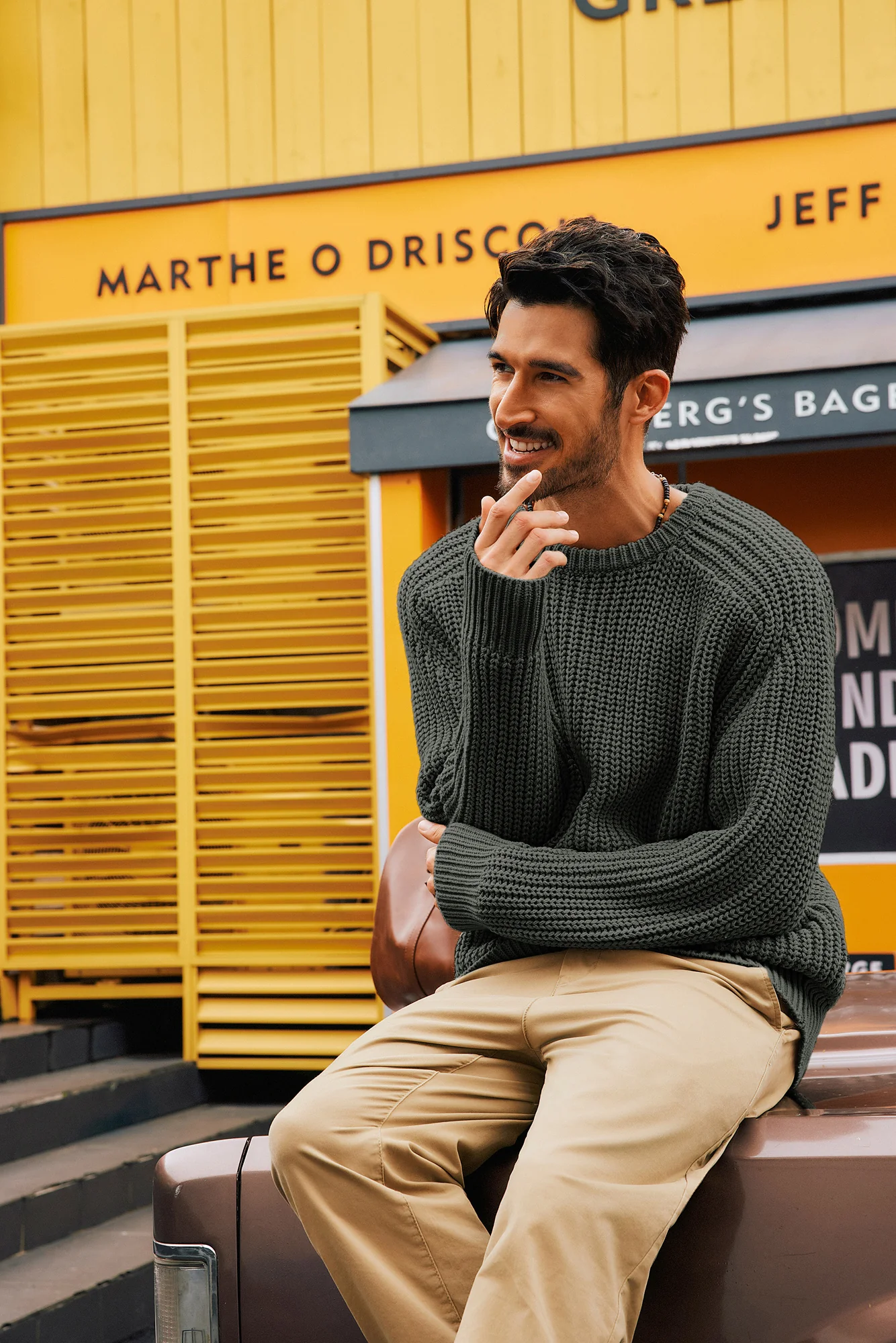 PJ Men Textured Sweater Long Sleeve Crew Neck Dropped Shoulder Pullover - Image 50