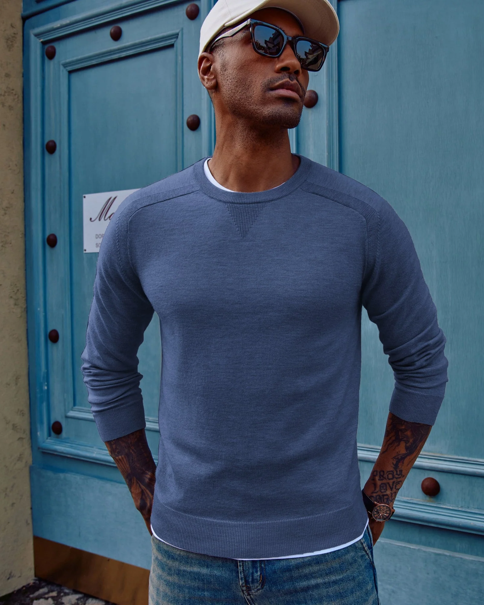 PJ Men's Crewveck Sweaters Casual Crew Neck Sweatshirt Wool Blend Knit Pullovers - Image 11