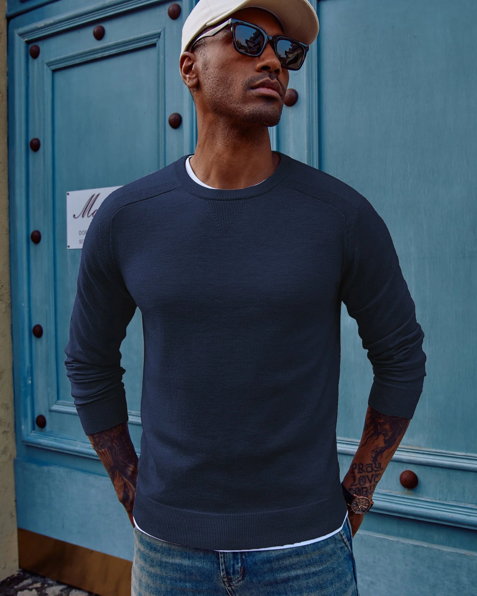 PJ Men's Crewveck Sweaters Casual Crew Neck Sweatshirt Wool Blend Knit Pullovers - Image 14
