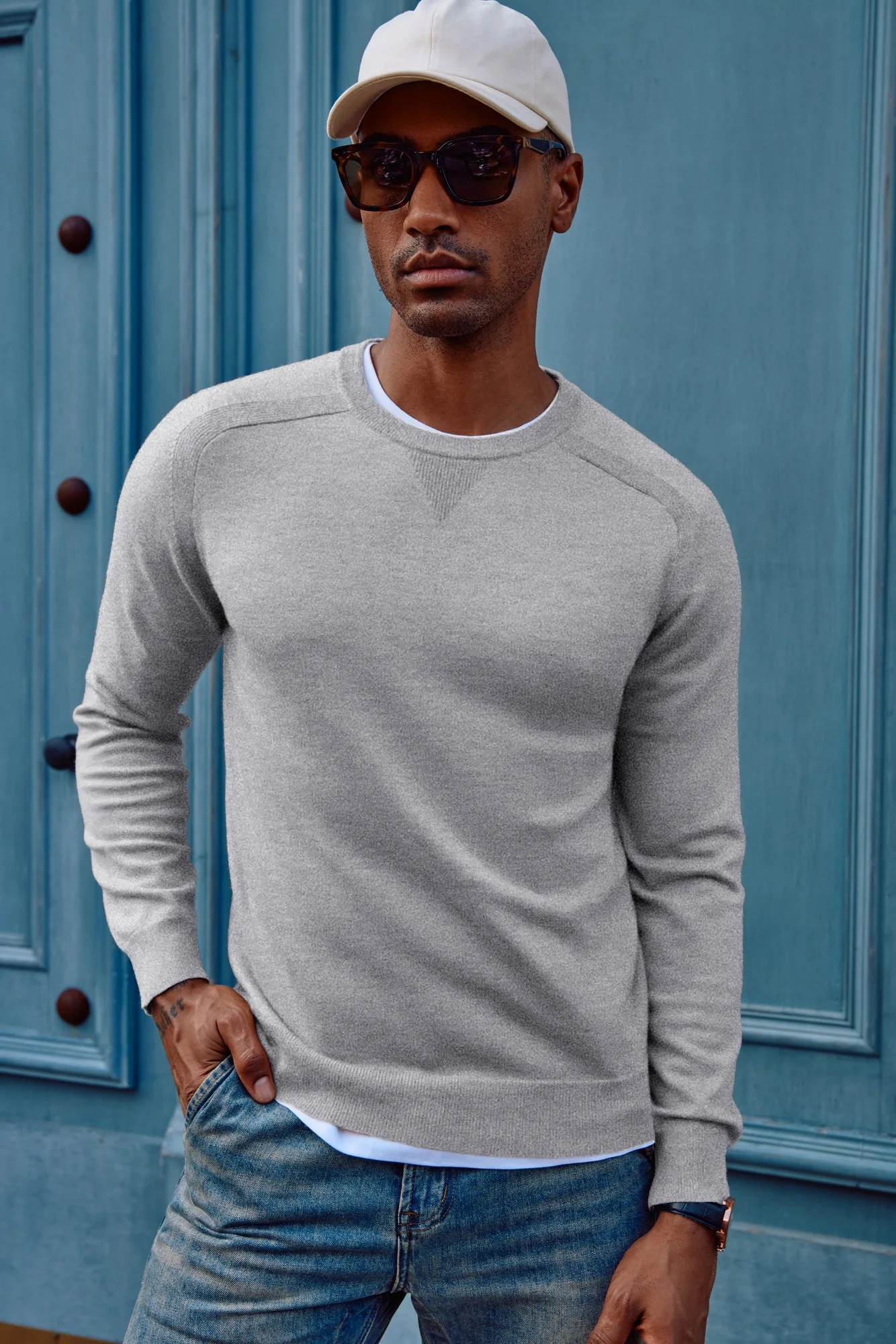 PJ Men's Crewveck Sweaters Casual Crew Neck Sweatshirt Wool Blend Knit Pullovers - Image 5