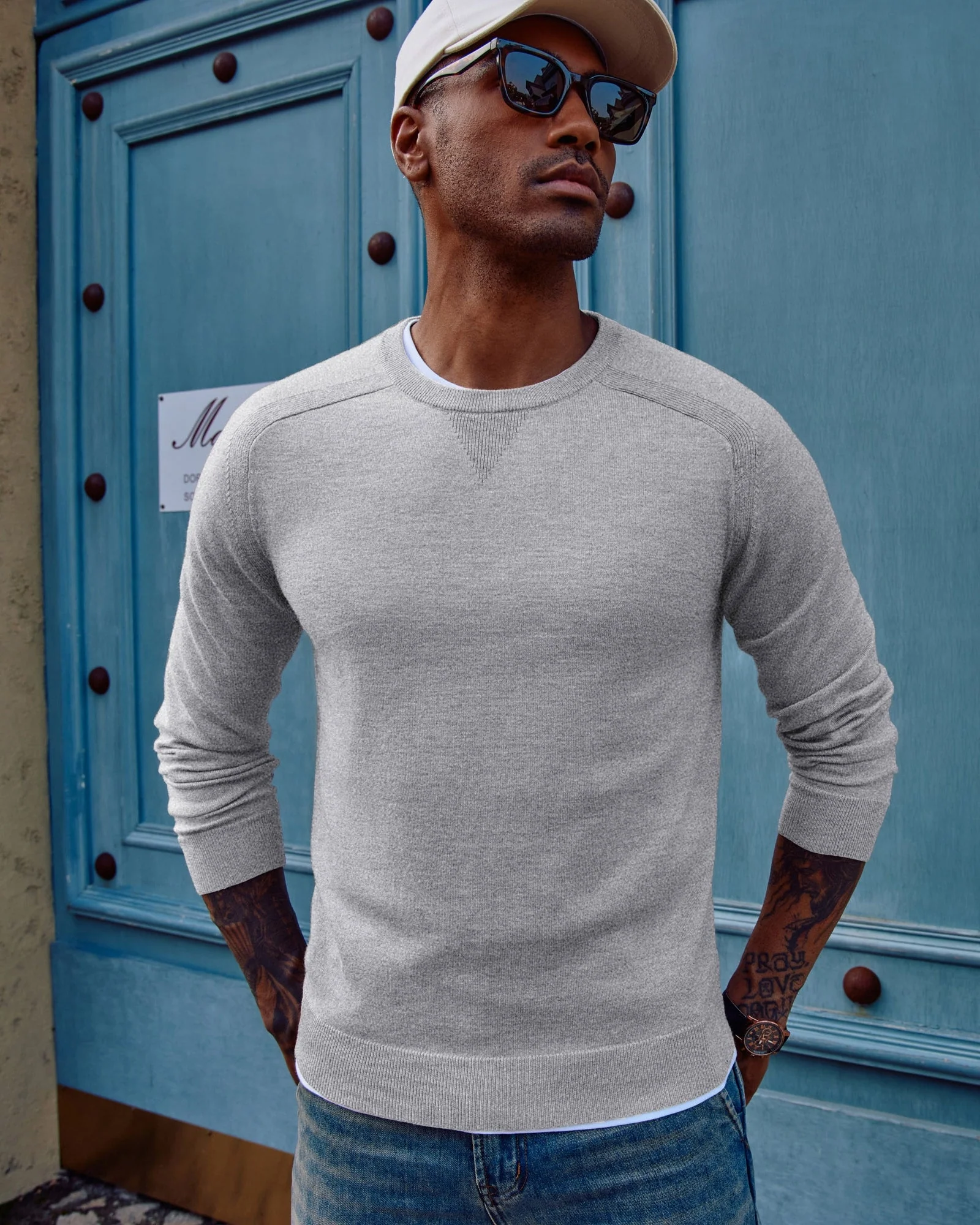 PJ Men's Crewveck Sweaters Casual Crew Neck Sweatshirt Wool Blend Knit Pullovers - Image 7