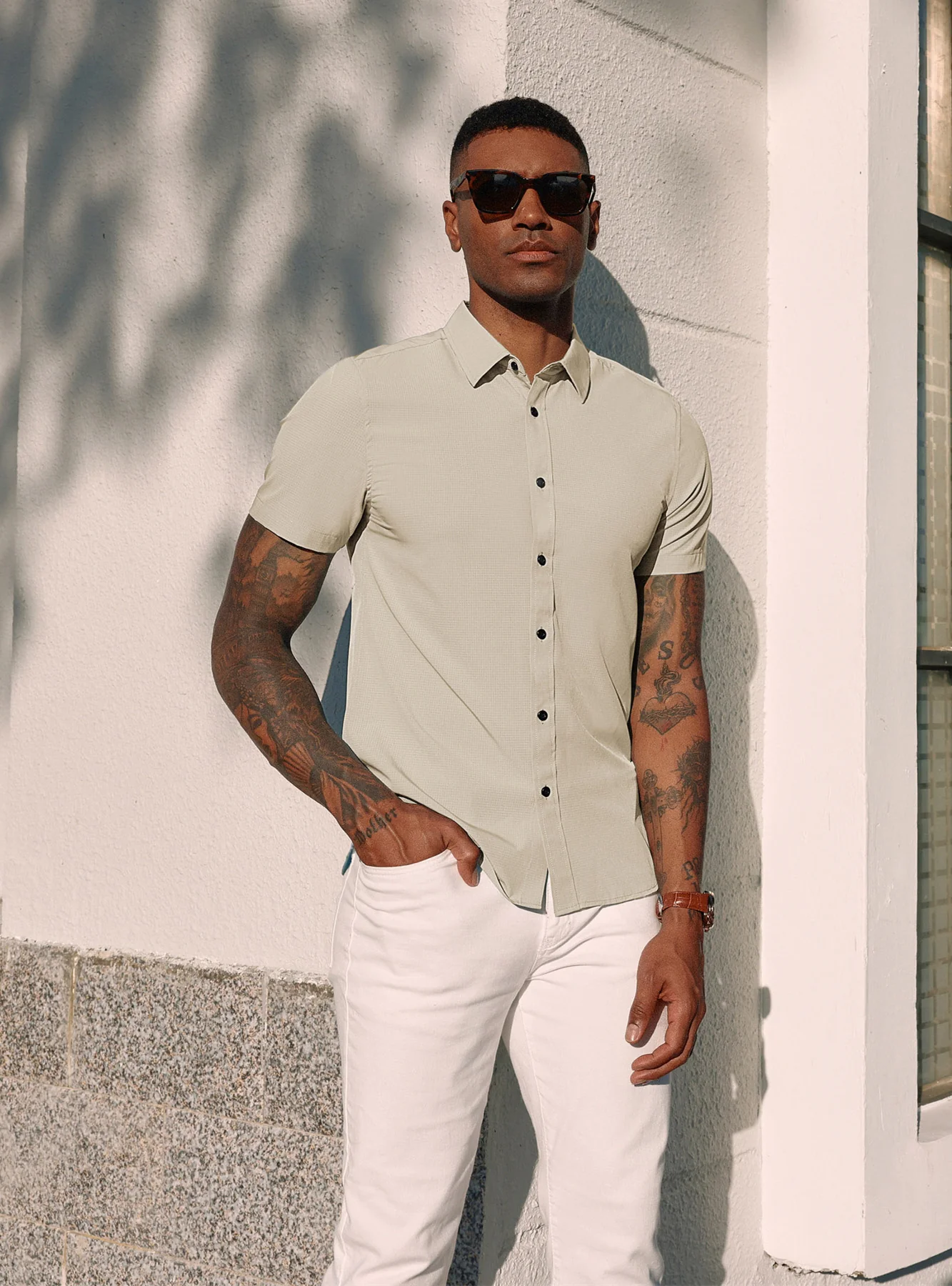 PJ Paul Jones Men Stylish Basic Shirt Short Sleeve Classic Collar Button-up Shirt Tops - Image 32