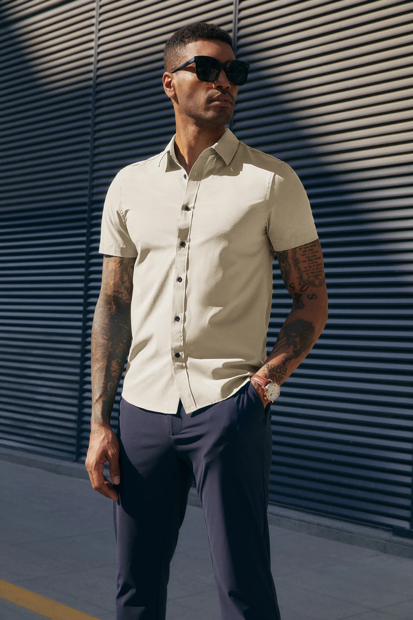 PJ Paul Jones Men Stylish Basic Shirt Short Sleeve Classic Collar Button-up Shirt Tops - Image 35