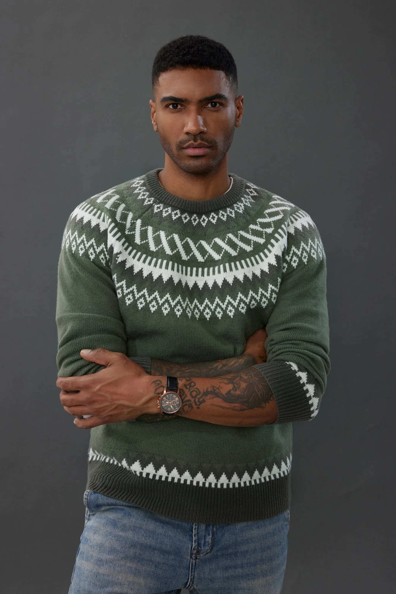 PJ Paul Jones Men's Fair Isle Crewneck Sweater Vintage Leisure Pattern Knit Long Sleeve Pullover Sweater - Image 25