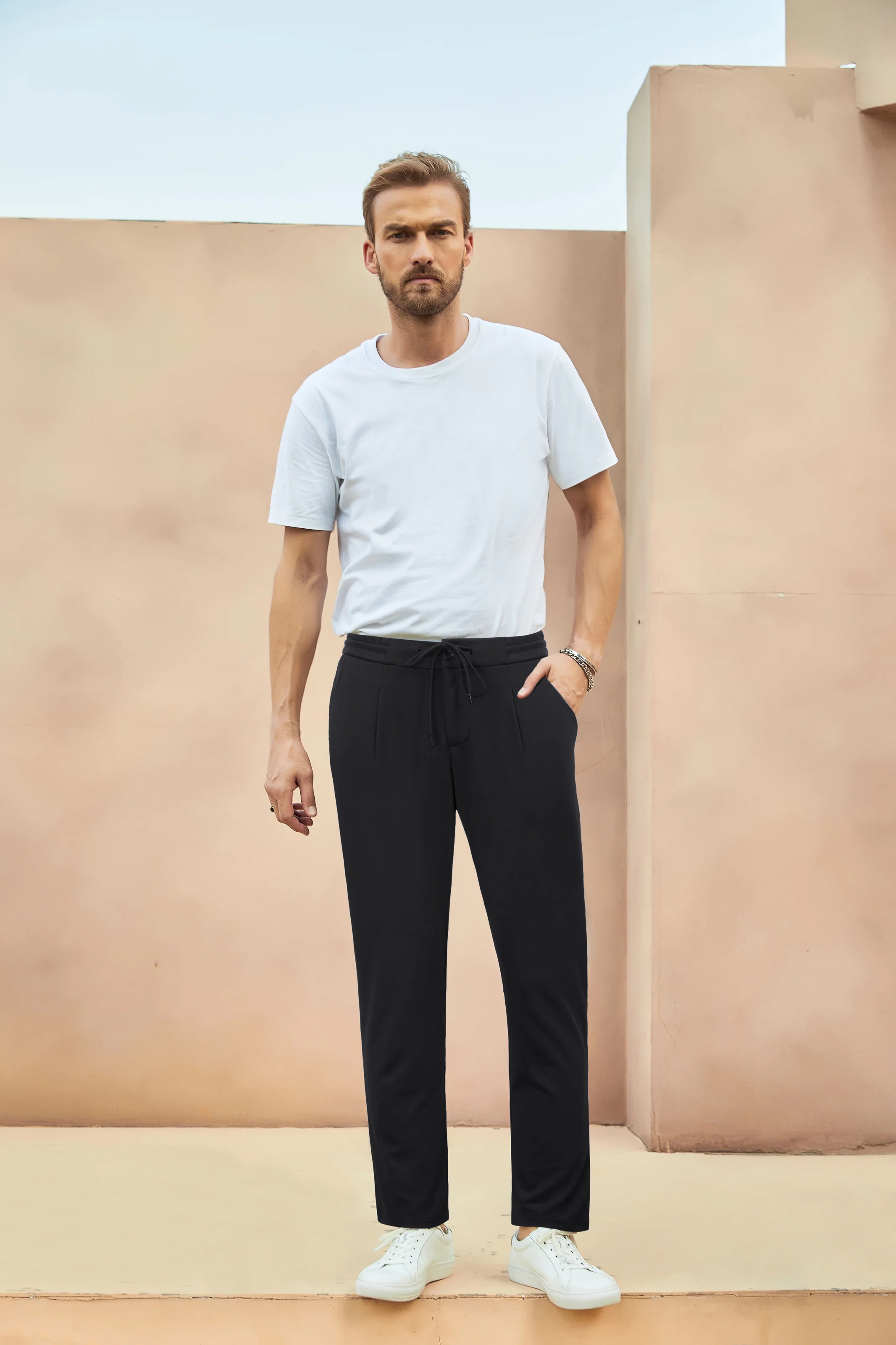 Mens Performance Stretch Knit Casual Pants Regular Fit Elastic Drawstring Waist Pant - Image 15