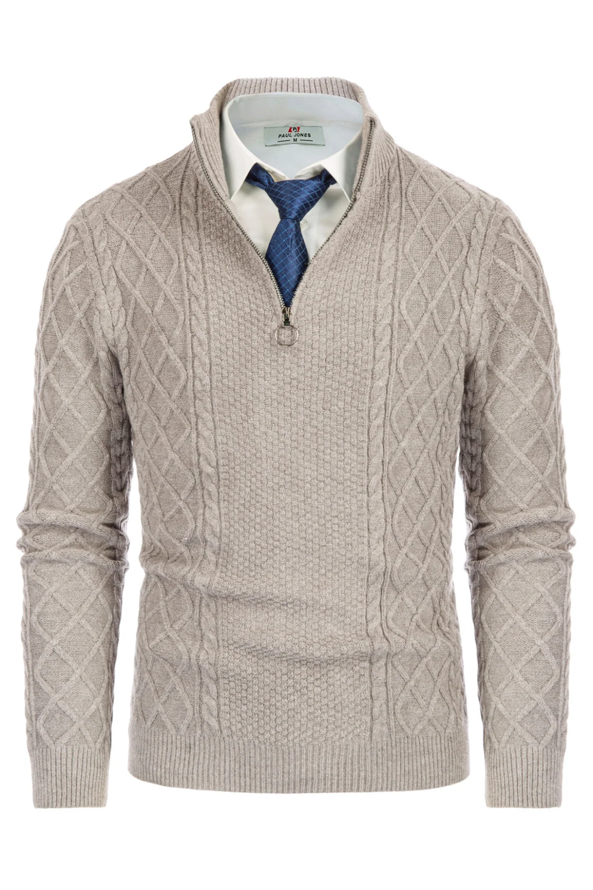 Men's Casual Quarter-Zip Sweaters Cable Knit Thermal Pullover - Image 20